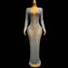 Women's Clothing Stunning Blue Crystal-Embellished Evening Gown – High Waist Floor-Length Dress For Performers, Hosts, Parties & Red Carpet Events_ecoleips.com