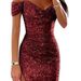 Women's Clothing New Sequined One Shoulder Tube Top Evening Dress Large Swing Slit Sexy Fashion Dress_ecoleips.com