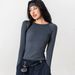 Women's Long Sleeved Yoga T-Shirt Round Neck Solid Color Breathable Quick Drying Fitness Sports Top For Running Badminton_ecoleips.com