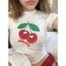 Women's Clothing Summer Ins New Cherry Print T Shirt Sexy Hot Girl Short Round Neck Short Sleeve_ecoleips.com