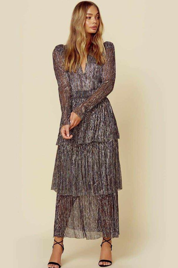 Elegant High-Waisted Floral Print Maxi Dress With Asymmetrical Hem For Work & Evening Wear Artistic Asymmetrical Hem_ecoleips.com