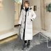 Women's Long Puffer Coat With Hood - Thickened Polyester-Filled Winter Jacket, Slim Fit, Knee-Length, Stylish & Warm (White/Black, M/L/Xl/2xl)_ecoleips.com