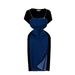 Women's Clothing Fashion Round Neck Short Sleeve Stitching Waist Slim Denim Long Skirt_ecoleips.com