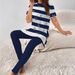 Breathable Striped T-Shirt With Side Slit & Comfort Trousers, Women's Casual Two-Piece Set For Spring Summer_ecoleips.com