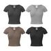 BE Women's Clothing 2025 Summer American Design Sense Spicy Girl Slim Fit Top Button V-Neck Shoulder Short Sleeved_ecoleips.com