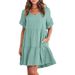 Women's Summer Casual V Neck Dress Babydoll Style Three Layers Of Pleats American Fashion New_ecoleips.com