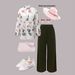 Women's Autumn Chinese Ink Painting Print Shirt & Casual Pants Two-Piece Set, Floral Artistic Outfit_ecoleips.com