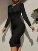 Ribbed Bodycon Dress – Sexy Long Sleeve Slim Fit Midi Dress For Work, Date & Night Out (Black, S-XXL)_ecoleips.com