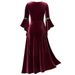 K Ladies' Gothic Punk Style Long Sleeved Tied Gold Velvet Dress Robe_ecoleips.com