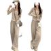 Nuomi Caual Port Uit, Three-piece Et With Long-leeved Top For Women, Autumn High-waited Long Pant, Wide-leg_ecoleips.com