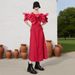 Women's Clothing Spring Style Beach Themed Maxi Dress Women's Off Shoulder Design Three Dimensional Floral Pattern Fitted Waist_ecoleips.com