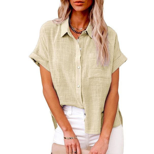 Spring/Summer 2023 Women's Cotton/Linen Pocket Short-Sleeve Shirt With T-Shirt Design_ecoleips.com