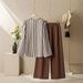 Women's Striped Print Casual Shirt Pants Set High-End Retro Style Autumn Winter Clothing_ecoleips.com