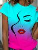 Women's T-Shirt Abstract Face Line Art Graphic Print Tops Casual O-Neck Short Sleeve Tee Summer Outdoor Fashion Female Clothing_ecoleips.com