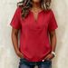 Women's Loose V Neck Short Sleeve Shirt Solid Color Striped Summer Top European American Style Independent Site Clothing 2026_ecoleips.com