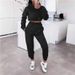Women's Fleece Hoodie Sweatshirt & Pants Lounge Set - Cozy Winter Two-Piece Outfit With Print Design (Available In M/L/XL/XXL, Black/Pink/Beige)_ecoleips.com
