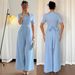 Elegant Blue Slanted Neck Belted Slim Fit Jumpsuit For Women Spring And Summer American Style_ecoleips.com