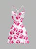 Women's Casual Floral Print Knit Mini Dress, Crisscross Thin Straps, Lettuce Hem Detail, Stylish Going-Out Style_ecoleips.com