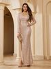 Women's Clothing Elegant Slim Long Sleeved V Neck Slit Temperament Banquet Dress Skirt_ecoleips.com
