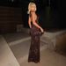 Women's Slim Fit Dress European American Style 3D Embroidery Tie-up Round Neck Open Back Elegant_ecoleips.com