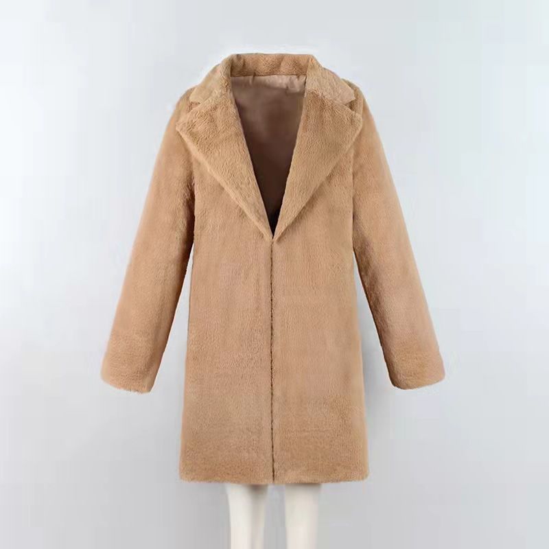 Women's Faux Fur Coat Long Sleeve Lapel Jacket Fashionable Winter Outerwear For Ladies (White, Khaki, Pink, Gray, Black, Brown)_ecoleips.com