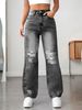 Women's Clothing Pocket Ripped Casual Denim Wide Leg Pants_ecoleips.com