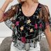 Women's Clothing Summer Lace Round Neck Short-Sleeve T-Shirt – Floral Embroidery Layered Peplum Top, Breathable Polyester Blend, Casual_ecoleips.com