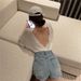 Fashionable Sexy Backless Short-sleeve T-shirt For Women, Summer Loose-fitting Top With Hollow Back And Metal Chain,_ecoleips.com