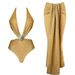 New Luminous Fabric Hollow Halter Sexy One Piece Swimsuit Women's Set_ecoleips.com