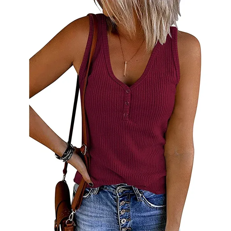 9 Colour Casual Chic Ribbed Tank Top - Everyday Sleeveless V-Neck Slight Stretch Durable Easy Care All-Season Essential_ecoleips.com