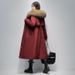 Women's Detachable Rabbit Fur Parka Coat, Knee-Length & Ankle-Length Winter Jacket With Hood, Windproof Outerwear For Extreme Cold (M-XXXL), Wine Red_ecoleips.com