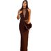 Women's Sexy Halter Lace Panel Sleeveless Bodycon Maxi Dress – Elegant Evening Party Gown_ecoleips.com