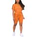 Women's Clothing Summer Women's Patch Top And Shorts Set Round Neck Short Sleeved Style Design For Formal & Casual For Women_ecoleips.com
