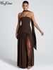 Hugcitar Elegant Solid Strapless Ribbon Backless Sexy Slit Pleated Maxi Prom Dress Women New Clotheds Evening Party Festival_ecoleips.com
