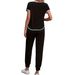 Women's Color Block Trim Casual Suit Simple Loose Fit Short Sleeve Set Style For Spring Summer Autumn_ecoleips.com