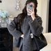 Petite Women's Stylish Coat 2025 Fall/Winter New Fashionable Gray Loose Casual Short Skirt Two-Piece Set_ecoleips.com