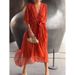 Women's Clothing Solid Color Lace Long Skirt Bat Sleeve Irregular Large Size Dress_ecoleips.com