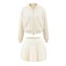 Women’s Hooded Cardigan & High-Waisted Skirt Set – Relaxed Fit Knit Sweater & A-Line Midi Skirt, Autumn Casual Outfit (Black, White, Khaki, Grey)_ecoleips.com
