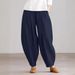 Suitable For All Seasons 2025 Summer Women's Simple Casual Cotton Linen Harem Wide-Leg Pants With Elastic Waist_ecoleips.com