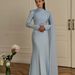 Women's Clothing Modest Abaya Dress Elegant Slim-Fit Long Sleeve Evening Dress – Rhinestone & Chain Detail A-Line Gown (White/Black/Red/Burgundy)_ecoleips.com