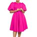 Women's Clothing Round Neck Temperament Puff Sleeve Waist Waist Large Swing Dress Skirt A Line Dress_ecoleips.com