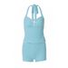 European And American Women's Clothing 2025 Summer New Fashion Sexy Backless Tie-Neck Top Slim-Fit Striped Shorts Set_ecoleips.com