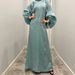 Women's Clothing Lantern Sleeve Bright Silk Long Skirt Stand Collar Back Tie Female Dress_ecoleips.com