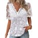 Women's Clothing Embroidered Lace V Neck Lace Short Sleeved Pullover Shirt_ecoleips.com