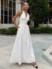 Elegant Deep V-Neck Halter Wrap Back Maxi Dress – Women's Flowy A-Line Evening Gown (S-XL) | Polyester-Spandex Formal Dress With Side Slit_ecoleips.com