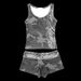 Y2K Vintage Crop Top And Shorts Set, U-Neck Sleeveless Top With American Letter Print, Retro Summer Outfit_ecoleips.com