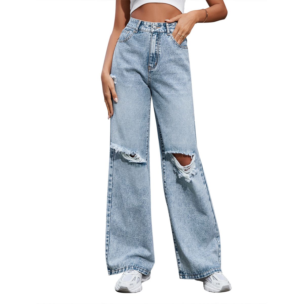 Women's Clothing Trendy Denim Trousers Women's Clothing Hot Sale Casual Fashion Ripped Trousers_ecoleips.com
