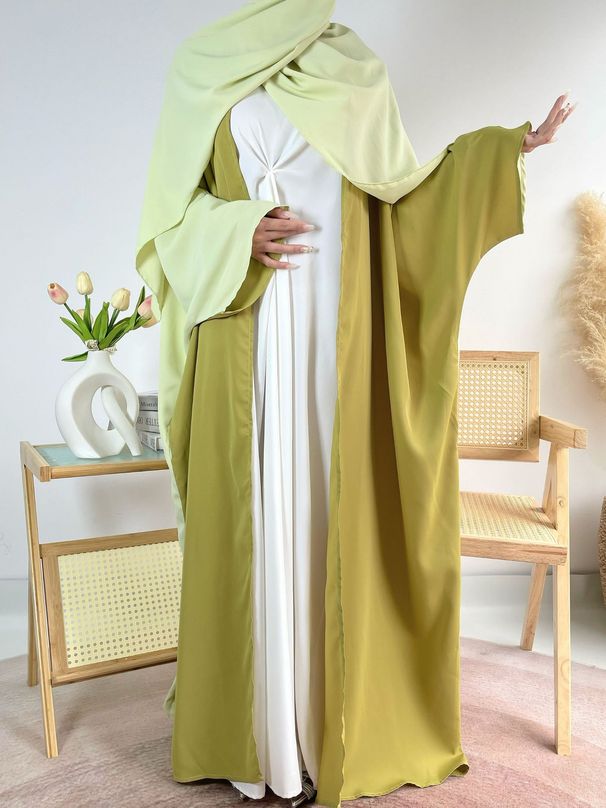 Women's Muslim Clothing Abaya Color Block Jacket Dress Long Skirt Robe_ecoleips.com