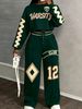 Women's Retro Letter Tracksuit Set Casual Two-Piece Outfit With Raglan Sleeve Cropped Sweatshirt And Jogger Pants_ecoleips.com