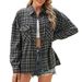 2025 Autumn Winter New Turn-down Collar Pocket Loose Long Sleeve Plaid Shirt For Women_ecoleips.com